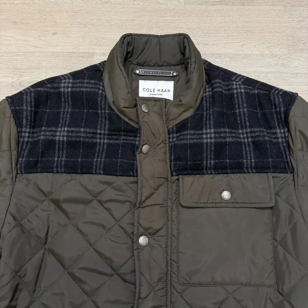Cole Haan Signature Quilted Mixed Media‎ Utility Jacket Mens M Navy Olive